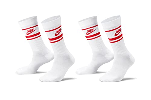 NIKE 6 Paar Everyday Essential Tennissocken Socken Sportsocken Unisex DX5089, Farbe:2x Weiss - Rot, Socken Neu:42-46