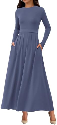 BTFBM Long Sleeve Dress for Women Winter Clothes 2025 Pockets Business Casual Pleated Fall Wedding Guest Dresses