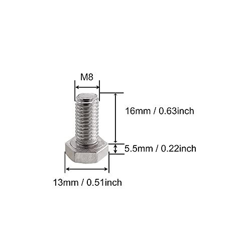 VictorsHome M8 Hex Bolts Screws, M8-1.25 x 16mm 304 Stainless Steel Fully Threaded Hex Head Bolt 5pcs, Silver, M8x16mm - Image 2