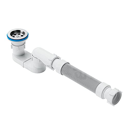 Low Profile 1-1/2' Bathtub Shower Drain with Flexible and Flat P Trap for Freestanding Tub Drain for Bath