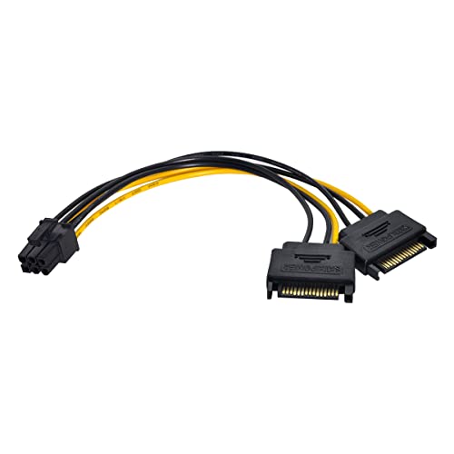 CY Câble adaptateur d'alimentation double SATA 15 broches vers PCIE 6 broches pour carte graphique EPS 12 V