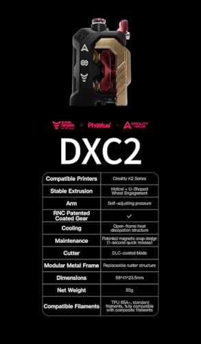 Phaetus DXC2 Direktantriebsextruder für Creality K2 Serie | Plug-and-Play-Upgrade | Doppelzahnrad | RNC-beschichtete Zahnräder | DLC-Klinge | Magnetische wartungsfreie Bedienung ohne Werkzeug