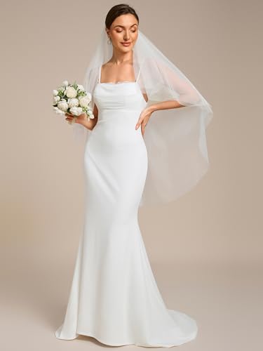 Image of Ever-Pretty Women's Spaghetti Strap Lace Trim Mermaid Sweep Train Wedding Dress 00154