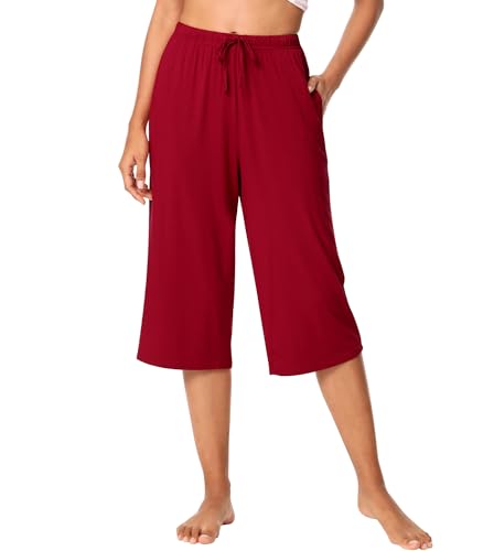 Image of WiWi Bamboo Viscose womens capri pants Wide Leg Pajama Super Soft Lounge knit Sleep shorts Cooling Pj Bottoms S-XXL