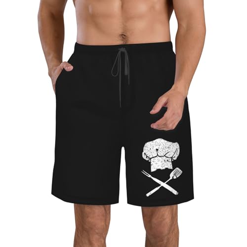 Chef Hat Cross Men's Casual Board Shorts Swim Trunks Fit Summer Hawaii Beach Golf Short Swimwear Bathing Suits,