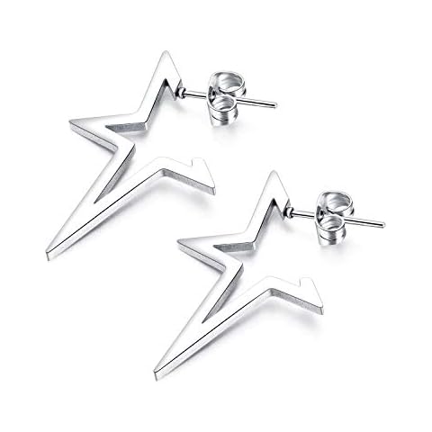Mishow Punk Hip Hop Style Men's Women's Retro Stainless Steel Half Star Shape Ear Stud Earrings Silver/Black Tone Cover