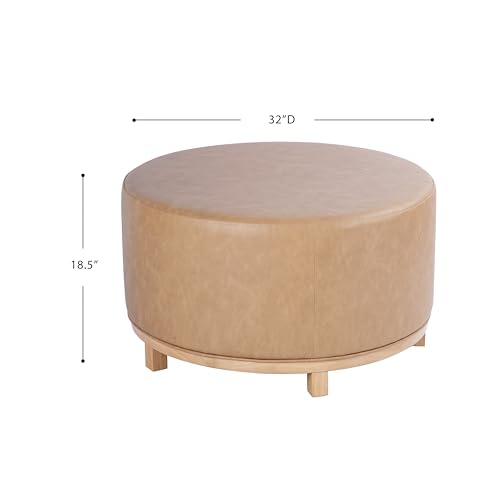 Image of HomePop 32 inch Haven Ottoman with Wood Base - Sand Faux Leather
