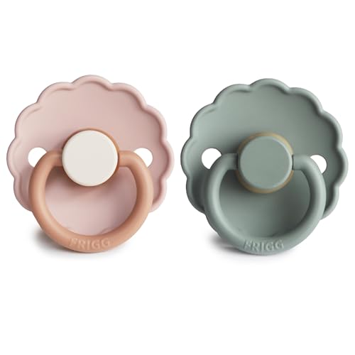 Image of FRIGG Daisy Natural Rubber Baby Pacifier | Made in Denmark | BPA-Free (Biscuit /Lily Pad, 0-6 Months) 2-Pack