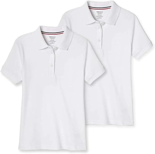 French Toast Girl's Kid Interlock Short Sleeve Polo Shirt 2 Piece Set (US, Large 10/12, Regular, White)
