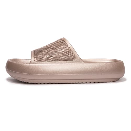 Image of Women's Cloud Rhinestone Slide Sandals Platform Glitter Slides Slip On Shower Shoes Outdoor&Indoor House Slippers