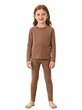 Runhomal Thermounterwäsche Set Kinder Jungen Mädchen Langarmshirt + Thermo Leggings Funktionsunterwäsche Warm Skiunterwäsche Set Braun 98-104