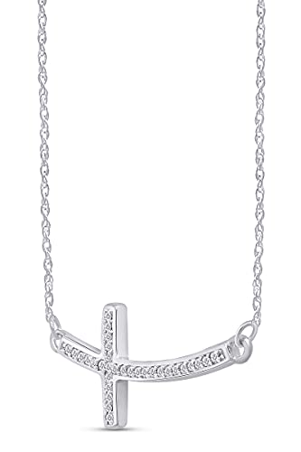 1/10 Ct Natural Diamond Sideways Cross Pendant Necklace in 14K Gold Over Sterling Silver2