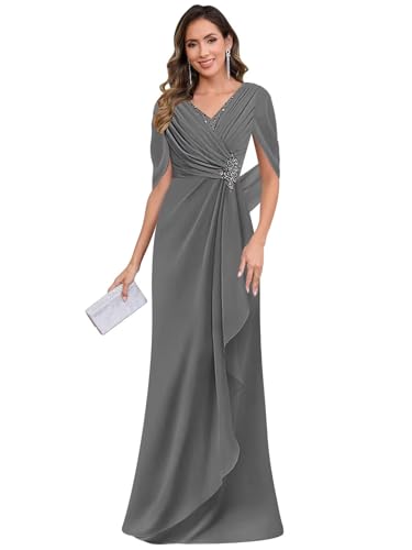 BOLENSYE Women's Cap Sleeve Mother of The Bride Dresses Lace Appliques Chiffon Long Formal Evening Party Gown