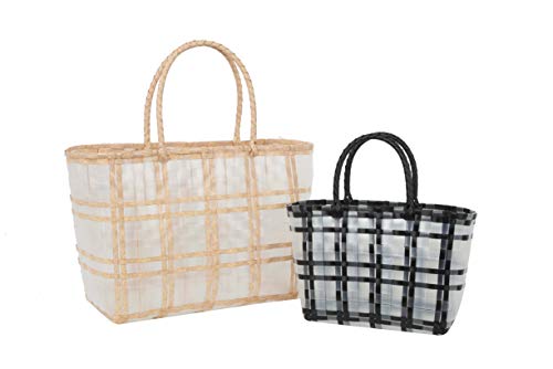 Women's straw woven handbag; women's solid color woven handbag; bring a small handbag-Off-white/Black