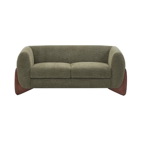 Image of Upholstered 3 Seater Sofa Three Seater Sofa with Wooden Legs for Living Room Hotels & Offices (3+2 Boucle Green)