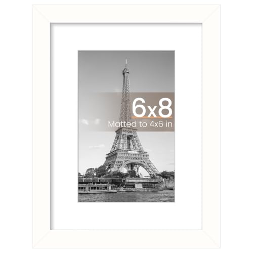 Image of upsimples 6x8 Picture Frame, Display Pictures 3.5x5.5 with Mat or 6x8 Without Mat, Wall Hanging Photo Frame, White, 1 Pack