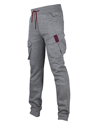 SCREENSHOT SPORTS-P11960 Mens Premium Hip Hop Cargo Pockets Fleece Pants - Slim Athletic Jogger Fitness Workout Utility Sweatpants-H.Grey-Large