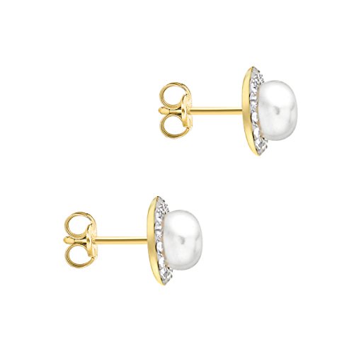 Boucles d'oreilles en or jaune 9 cts et oxydes de zirconium à l'éclat intemporel