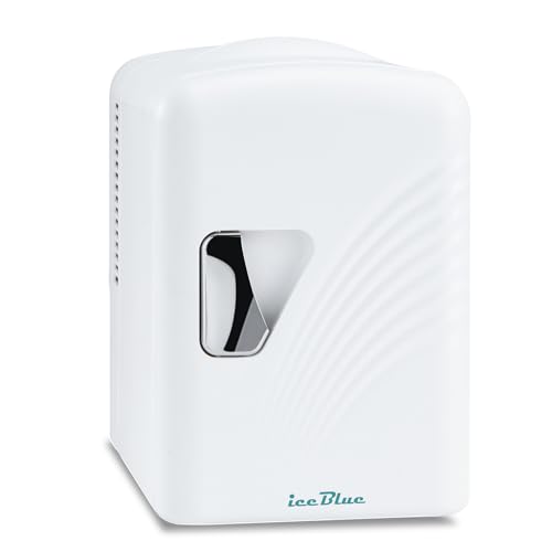 Iceblue Skincare Fridge, 4L/6 Can Retro Mini Fridge for Bedroom, 110V AC/ 12V DC Refrigerator Cooler & Warmer for Car, Office & Dorm, Cosmetics Fridge for Gifts - White