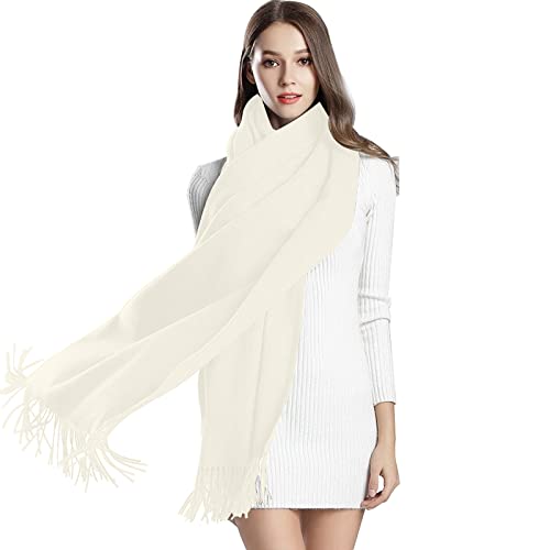Gukasxi Damen Schals für Winter Warm Pashmina Schal Schal Wrap für Frauen Mädchen Große Weiche Schals Solid Colour 200x60 cm (Weiß)