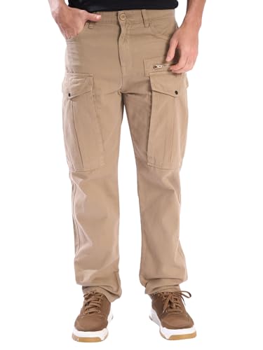 Image of INKAST Men Brown Cargo Trousers with Zip Detail