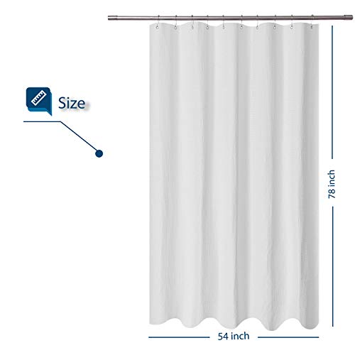 Image of Long Stall Shower Curtain 54 x 78 inch, Fabric, Waffle Weave, Hotel Luxury Spa, 230 GSM Heavy Duty, Water Repellent, Machine Washable, Spa, White Pique Pattern Decorative Bathroom Curtain