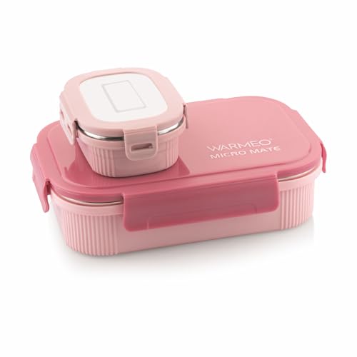 Image of WARMEO MICROMATE Microwave-Safe Stainless Steel Lunch Box, Bpa Free, Perfect for Office, School, Travelling, Combo(800ml+150 ml), Pink