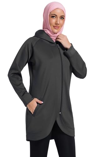 Modest Muslim Women's Zip Up Hoodie - Long Sleeve Athletic Pullover Jacket for Sports, Sweatshirt with Pockets2