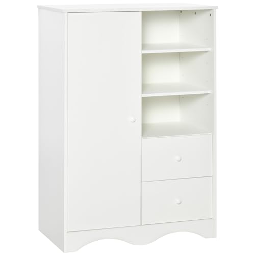 HOMCOM Armoire avec Porte et 5 étagères, 3 niches, 2 tiroirs, Meuble de Rangement Blanc pour Chambre, Salon, Bureau