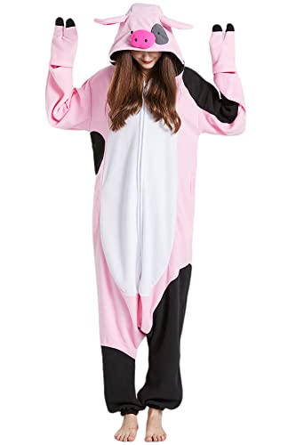 DarkCom Unisexe Adulte Cosplay Cochon Pie Animal Onesie Kigurumi Costume Une pièce Pyjama vêtements de Nuit Combinaison M