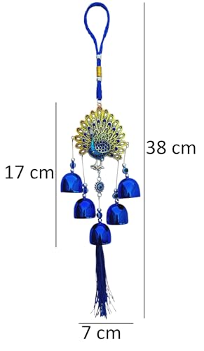 ARTISKRITI Metal Evil Eye Hanging for Home House Entrance Door Decoration, Peacock Showpiece Nazar Battu for Shop Office Living Room, Blue