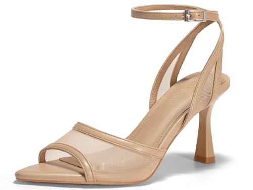 Image of Coutgo Womens Kitten Heels Sandals Pointed Open Toe Ankle Buckle Strap Summer Dress Shoes