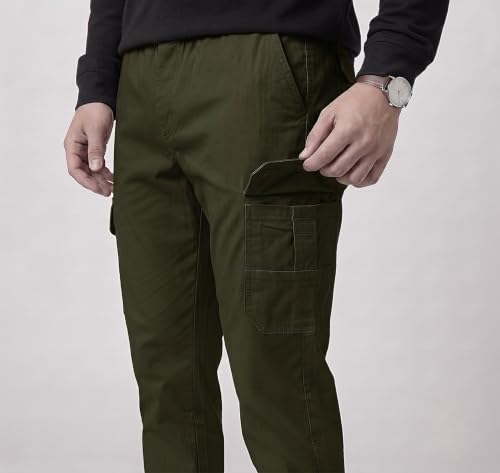 Image of V Can Men's Cotton Cargo Pants with Elastic Waistband