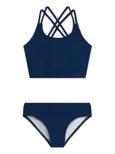 Kanu Surf Girls' Waverly UPF 50 Beach Sport Criss-Cross Tankini, Solid Navy, 14