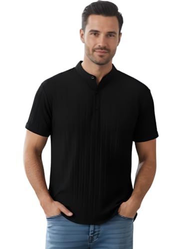 Image of Leriya Fashion Men Poly Cotton Fabric | Vertical Textured Knit | Collar Neck | Button Closure | Casual & Office Wear | S-2XL