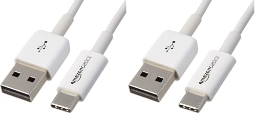 Image of Amazon Basics USB-C to USB-A 2.0 Fast Charger Cable, 480Mbps Speed, USB-IF Certified, for Apple iPhone 16 /15, iPad, Samsung Galaxy, Tablets, Laptops, 6ft, White (Pack of 2)
