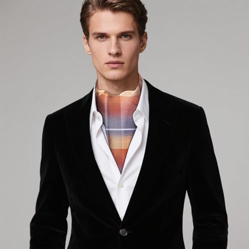 Image of Hi-Tie Silk Ascot for Men Self Tie Men's Cravat and Flower Lapel Pin Handkerchief Cufflinks Set for Wedding Party