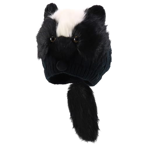 Trendy Apparel Shop Youth Size Kids Cute Animal Design Cable Knit Beanie Hat - Skunk