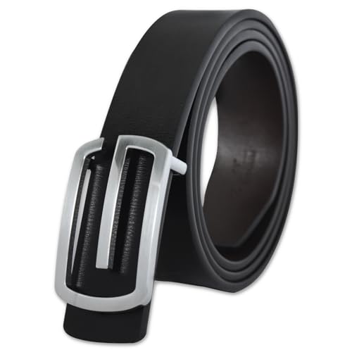 Image of Aurolran Men&Womens Leather Dress Belt Business Automatic Buckle Belt Color-Black Silver Gold