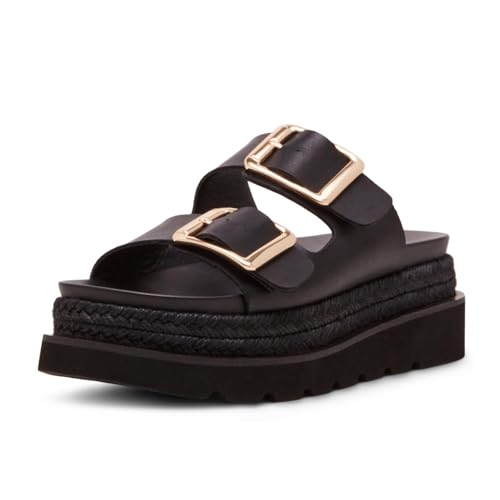 Image of DOEYG Platform Sandals for Women Summer Beach Raffia Slide Sandals Comfortable Casual Woven Straw Sandal with Buckle