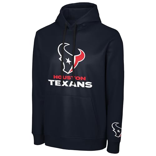 FOCO NFL Mens Official Sideline Throwback Retro Primary Logo Wordmark Performance Pullover Hoodie Sweatshirt (US Alpha Small Regular Regular Houston Texans - Navy)