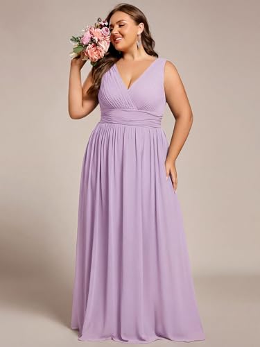 Image of Ever-Pretty V Neck Sleeveless Pleated Chiffon Maxi Plus Size Formal Dress for Women Bridesmaid Dresses 09016-DA