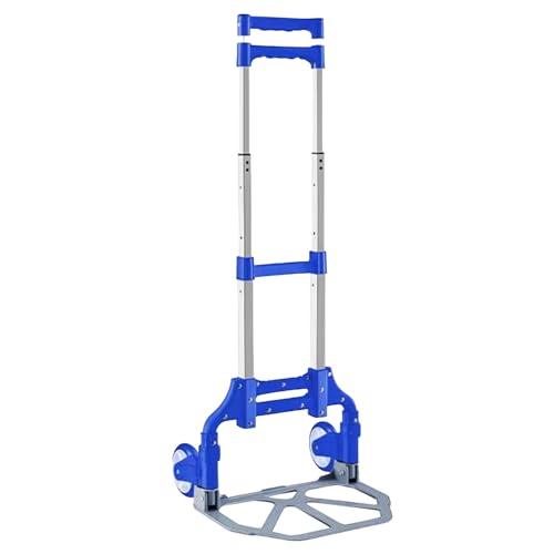 Carretilla de Mano Portátil Plegable con Ruedas para Transportar Materiales de Aluminio Compacto y Fácil Transporte 100x40cm-Plegada: 63x39cm - Sube Escaleras Fácil Carro Ligero Equipaje (608-AZUL)