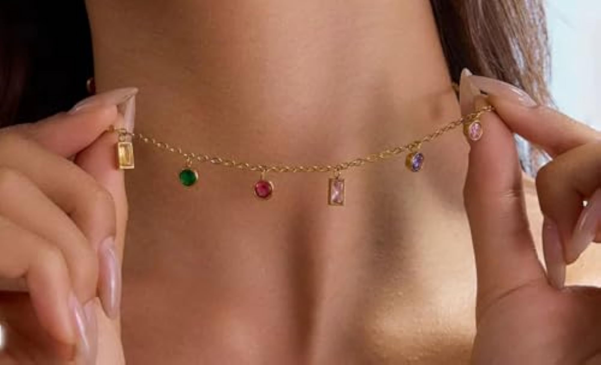 Multicolor Crystal Charm Necklace for Women & Girls