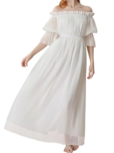 YESSA Renaissance Fairy Dress for Women Renaissance Costume Medieval Maxi Dress for Ren Faire Cottagecore Peasant Tops Irish Under Dresses White