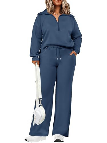 Chulianyouhuo Womens Plus Size 2 Piece Outfits Lapel Half Zip