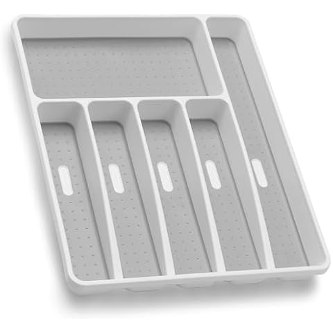 Loyareal Silverware Organizer Utensil Organizer Holder Kitchen Drawer Organizer Plastic Silverware Tray for Drawer Flatware Organizer 6 Compartment White Cover