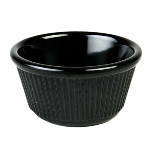 ML532BL1 Ramekin, 4 oz. Capacity, 3-3/8" Dia., Round, Fluted, Break-Resistant, Dishwasher Safe, BPA Free, Melamine, Black, NSF, Pack of 12