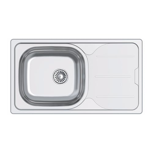 CATA Fregadero CDS-1 REV/A Cubeta Cuadrada Escurridor Reversible Instalación Mueble 45 CM Profundidad 15 CM Base Fondo Absorbente Acero Inoxidable Válvula Canasta Color Inox