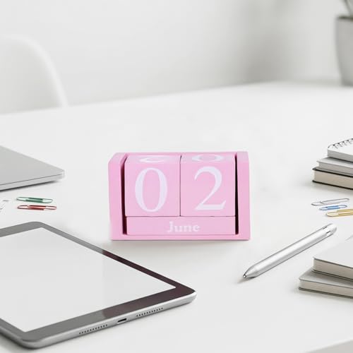 Calendario perpetuo rosa de madera con dos juegos de mesas giratorias estilo europeo minimalista 6